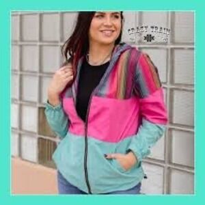 Crazy Train Women's Serape Stripe Colorblock Hooded‎ Jacket